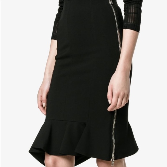 Givenchy Black Ruffle Hem Side Zipper Pencil Skirt - Picture 2 of 16